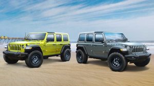 Two 2022 Jeep Wrangler on a beach